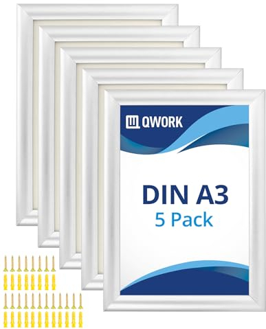 QWORK® Lot de 5 Cadre Clic-Clac Porte Affiche Mural - A3 (29,7 x 42 cm) - Profil en Aluminium de 25 mm - Argenté