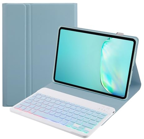 SUEEWE Tastatur Hülle für Xiaomi Redmi Pad 2 (2025) & SE (2023) 11, TPU Rückseite Hülle mit 3 Bereich 7 Farbe Beleuchtete Abnehmbarer QWERTZ Tastatur, Blau