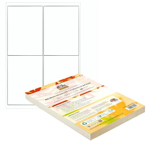 Double Dragon, 100 Sheets Pack A4 Self-Adhesive Address Labels, 4 Per Sheet, 400 Labels, 99.1x139mm, Easy Peel, Inkjet & Laser Printer Compatible – Address, Shipping, Mailing, File, DIY Stickers