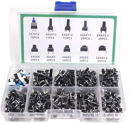 Lot de boutons d'interrupteur à clé plugin tactile 6,6 mm 4,3-14 mm 200 pièces/boîte, 180 pièces/boîte, 4 broches compatibles avec TV, équipement audio, ordinateur, talkie-walkie, télécommande (180