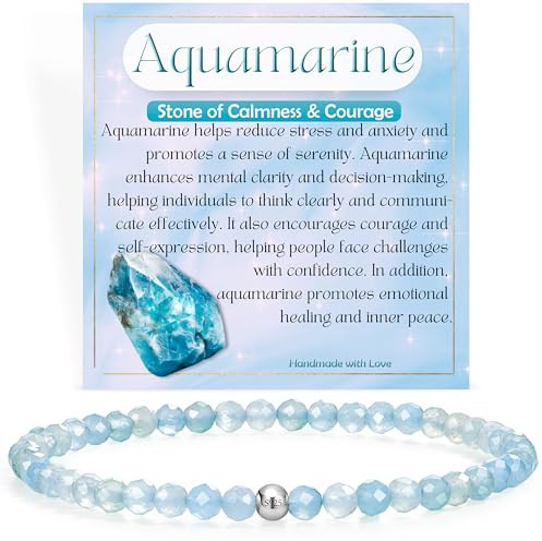 Farfume Acquamarina Pietra Della Calma E Del Coraggio Bracciali di Perline per Donne, Piccolo 4mm Bracciale di Cristallo in Argento Sterling 925 Pietra Naturale, Gioielli Chakra Regalo Delicato