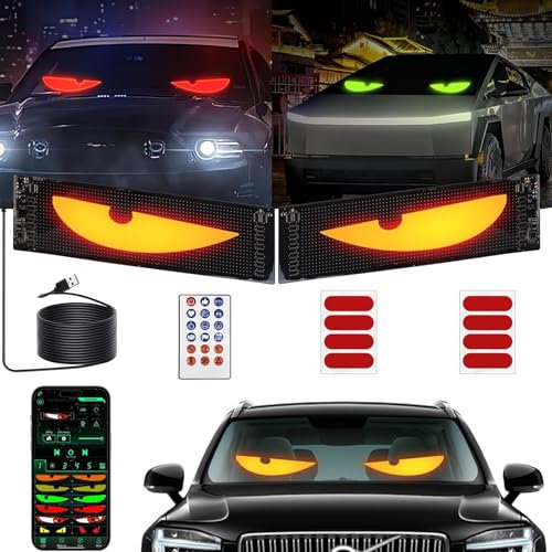 2er Led Augen für Lkw Auto(10*35cm), Devil Eyes Light for Cars, Teufelaugen Licht Dynamische Programmierbarer Personalisiert Augen Lichtschilder, mit APP-Steuerung und Fernbedienung Bluetooth USB 5V