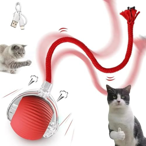 Hardware Tribe Automatisk rullboll, rullboll för katter och hundar, automatisk tuggboll, för katter och hundar, uppladdningsbar elektrisk boll för katt, interaktiv kattboll