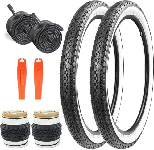 ZUKKA Pack de 2 pneus vélo 26 x 2,125 Pouces Manteau Pliable 57-559 Blanc Mur Pneu vélo de Rechange et Pack de 2 Chambres à air 26 Pouces pour Beach Cruiser Manteau