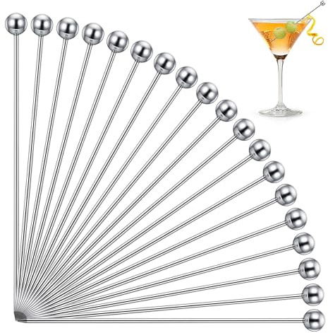 24PCS Metal Cocktail Sticks, Stainless Steel Cocktail Skewers Metal for Home Bar Wedding Party Appetizers