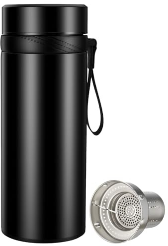 KYZ Insulated Water Bottle with Tea Infuser, 37 oz Wide Mouth Stainless Steel Tumbler, Leak-Proof Travel Water Bottle for Hot & Cold Drinks, Includes Carry Strap for Commuting, Office & Outdoor