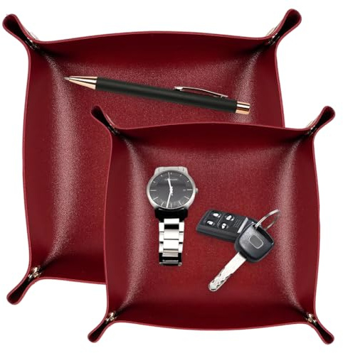 QYEHF 2 PCS Svuotatasche Pelle,Vassoio Portaoggetti da Ingresso, Svuota Tasche Moderno Design, Vassoio per Chiavi,con Chiusura a Bottoni per Chiavi Monete Guarda Portafoglio Gioielli