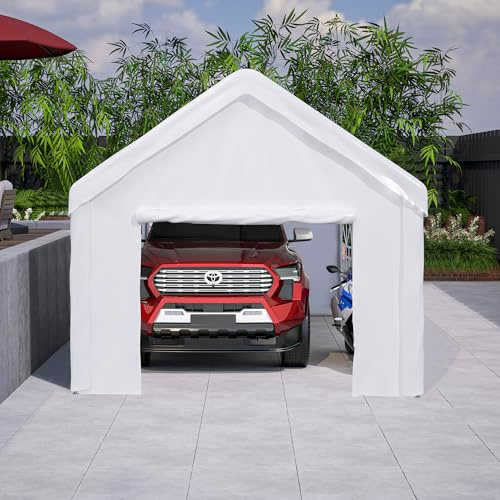 Carport Zeltgarage 3x6 m – Winterfestes Garagenzelt mit Roll-up-Tür, Abnehmbaren Seitenwänden und Dach für Auto, SUV & LKW – Robustes, Wasserdichtes Outdoor Zelt(10X20 FT White)