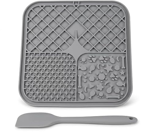 Genérico - Alfombra de lamer para perro y gato con espátula, color gris | Silicona alimentaria de alta calidad, sin BPA, ventosas ultra adherentes, para baño, aseo y antiestrés