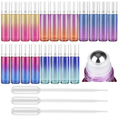 Tomorotec Home Rullbollsflaskor med eteriska oljor 10 ml med kulor i rostfritt stål, extra tjock för olja med öppnare och droppar (20-pack)