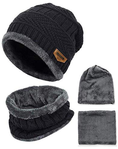 Bkrdty Gorros de Punto y Bufanda Forro polar Gorros Hecho Punto Bufanda para Hombres y Mujeres para Interiores y Deportes al Aire Libre