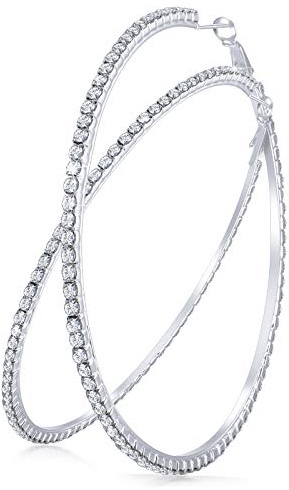 Large Rhinestone Hoop Earrings Shining Crystal Rhinestone Dangle Big Hoop Earrings for Women Wedding Party Favor, 80 mm
