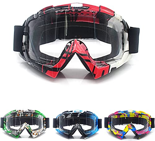 APEBAZY Occhiali da moto – ATV Dirt Bike Occhiali Anti UV Occhiali da sci Antivento Ciclismo Occhiali protettivi per Cruiser Scooter Outdoor Motocross Racer Riding - Rosso