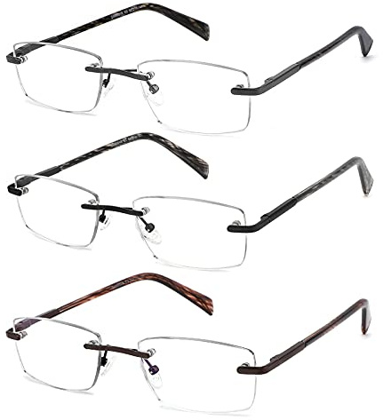JJWELL 3 STÜCKE Lesebrille Herren Mit Blaulichtfilter, Randloser Rahmen