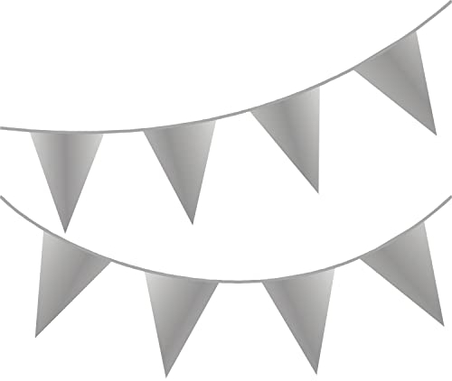 Happium Guirlande de fanions de 10 m de couleur unie pour décoration de fête (argent)