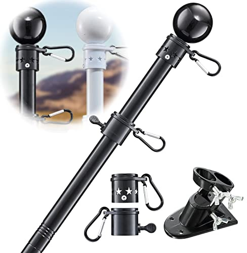 cogardenshower Mât de Drapeau Noir pour Maison – Kit de mât de Drapeau extérieur sans enchevêtrement avec Support de Support, mâts en Acier Inoxydable Robuste de 1,5 m pour l'extérieur de la Maison,