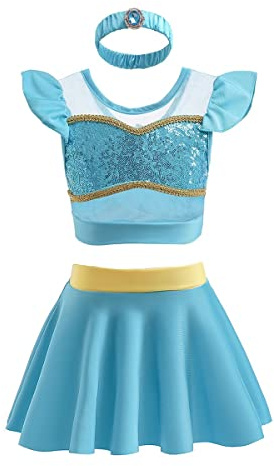 DYMCII Girls Jasmine Princess Swimwear Three Piece Tankini Set Bathing Suits Outdoors Beach Surfing Water Park Summer Swimsuits w/Headband 6-7T