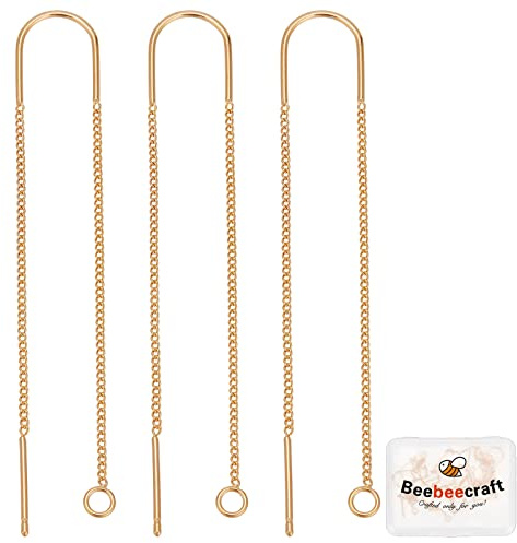 Beebeecraft 10 Pz/Scatola 18 K Placcato Oro Fili Dell'Orecchio 103mm Lungo Stringa Orecchino Infila Tirare Attraverso Filettato Lunga Catena di Goccia Nappa con Anello