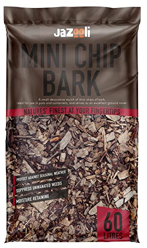 Jazooli 60L Mini Pine Spruce Bark Chippings for Garden - Organic Decorative Bark Chips, Bark Mulch for Garden, Ideal for Pest & Weed Control, Harsh Weather Insulation, Landscaping