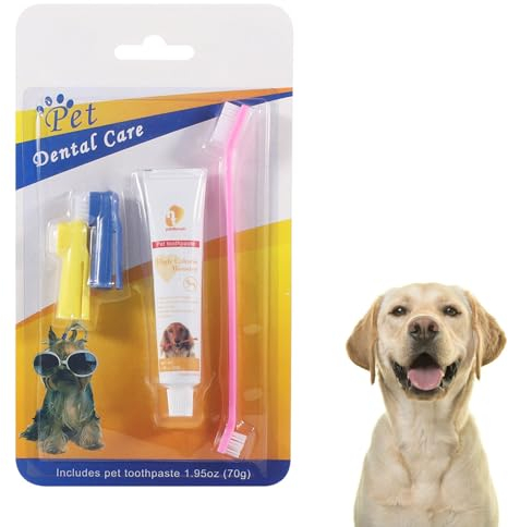 Zahnpflege Hund,Hundezahnbürste,Hundezahnpasta,Zahnsteinentferner Hunde,Denti Care Hundezahnpasta gegen Zahnstein Mundgeruch,mit 1 Hunde Zahncreme,1 Hundezahnbürste,2 Fingerzahnbürste,für Zahn