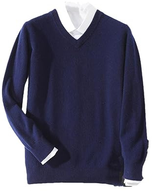 Suvoiier Maglione da Uomo in Cashmere Pullover da Uomo Caldo Maglioni Classici con Scollo A V Maglione da Uomo in Jersey da Uomo Navy Blue L