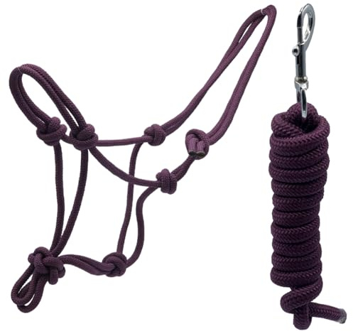 Horse Rope Halter Stiff Polyester Training Halter With Matching Lead Rope For Horses Multiple Sizes Available (Pony, Plum)