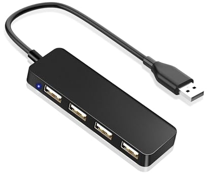 USB Hub 4 Port 2.0 - Ultradünner Tragbarer USB Splitter für iMac Pro, MacBook Air, Surface Pro, Laptops (Kompatibel mit Festplatten, Flash-Laufwerken)
