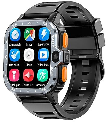 Rainbuvvy 4G LTE Smart Watch 2.03 IPS Large Screen SP9832E 4GB+64GB 8.0MP Dual Camera Android 8.1 Smartwatch USB File Transfer WiFi GPS Fitness Watch Men (Black, 4GB+64GB)