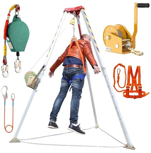 Kit anticaduta Kit treppiede per spazi confinati - strumenti di sollevamento con treppiede di salvataggio con verricello da 1200 1800 2600 libbre e protezione anticaduta da 10m, sicurezza Gru Derrick