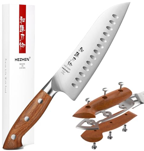 HEZHEN Coltelli da Santoku, Coltelli da Chef Stile Giapponese Coltello da Cucina Gyuto, Acciaio ad Alto Tenore di Carbonio, Full Tang Manico in Legno