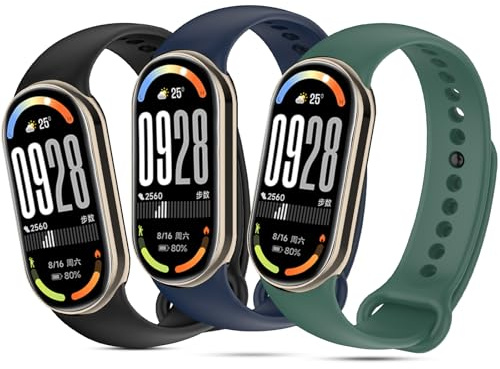 Xisair 3 armband kompatibla med Xiaomi Mi Band 9 Silikonarmband Xiaomi Band 8 Ersättningsarmband för Xiaomi Band 8, Xiaomi Band 9 Sportarmband, Andningsaktivt, Vattentätt