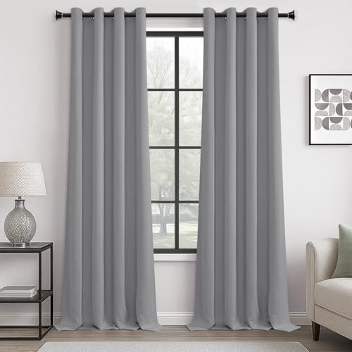 MRTREES Opaque Curtains, Living Room Curtains, Scarves, Set of 2 with Eyelets, Light Grey, 250 cm Long, 140 cm Wide, Thermal Curtain Against Cold for Bedroom, Children's Room, Blackout Curtain