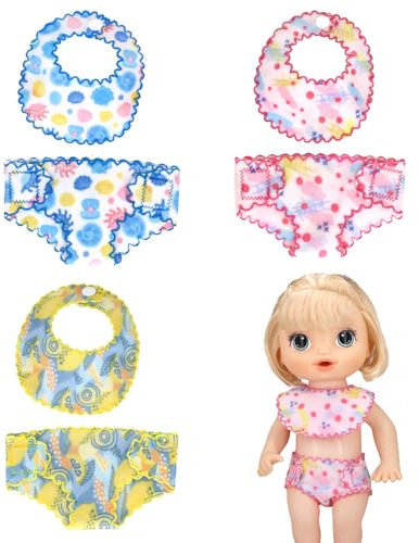 3 Stück Stoffwindeln Puppe,Puppenwindeln,Baby Puppe Zubehör Windeln ASet,Wiederverwendbar,Geeignet für Die Dekoration von 14,5-Zoll-Puppen.mit 3 Speicheltüchern(Rosa,Blau,Gelb)