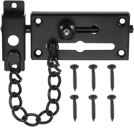 PATIKIL Slide Bolt Gate Latch with Chain Door Guard Lock, Door Lock Latch with Anti-Theft Spring Button Security Inside Doors with 6 Pcs Screws for Home Hotel Apartment, Matte Black