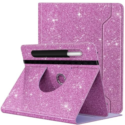 TiMOVO Custodia Universale per Tablet da 9-11 inch, Cover Protettiva con Supporto Girevole a 360 Gradi e Tasca per Penna per Tablet Schermo Tattile Android da 9 10 10.1 Inch, Viola Glitterato