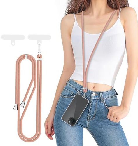 LDYOEN Cuerda para Móvil, Cordon para Movil Universal, Correa Movil con 2 Parches Duraderos, Colgante para Teléfono Compatible con Todos Los Teléfonos Inteligentes y la Mayoría de los Funda - Rosa