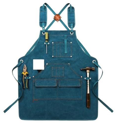 LSNNMU Tablier De Travail Tablier de Travail Unisexe en Toile, réglable, avec Poches for Outils, for barbier, pâtisserie, café, Jardin, menuiserie, Restaurant(Blue)