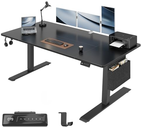 Airfish Scrivania Elettrica Regolabile in Altezza 180x80 cm, Tasche Laterali Portaoggetti, Funzione di Memoria 4 Altezze, per Computer Ufficio Domestico, Standing/In Piedi, Nera