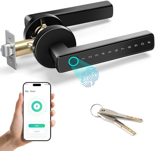 Cerradura Inteligente para Puertas, 5 en 1 Cerradura Electronica,Tuya App,NFC,Huellas Dactilares,Contraseña Digital,Llave Mecánica,Biometric Smart Door Lock for Bedroom Hotel Apartment Office