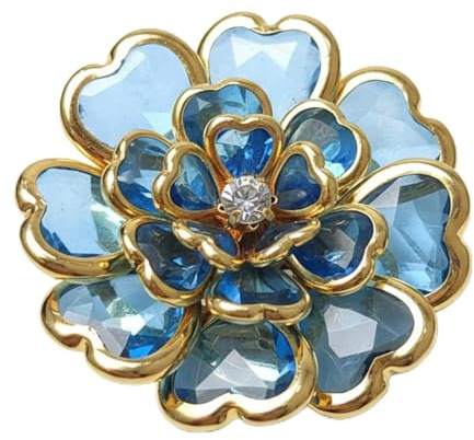 Fundas de botones para blusas de mujer - Elegantes fundas de botones de camisa de flores azules con diamantes de imitación de cristal brillante