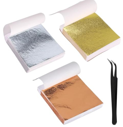 300 ark imitation bladguld, blad guldimitation guldfolie förgyllning hantverk bladguld för pyssel bladsilver för gör-det-själv hantverk dekoration konstprojekt möbler guld silver roséguld (8 x 8,5 cm)