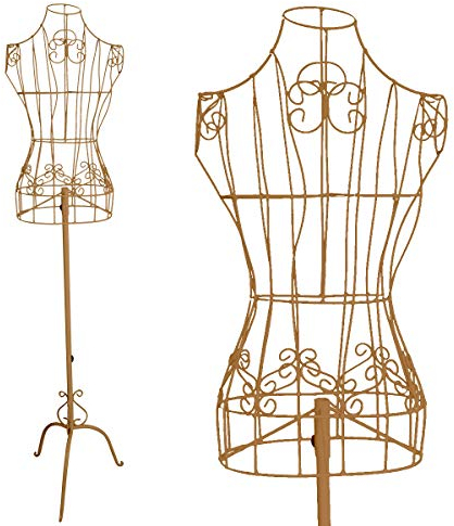 PrimoLiving Maniquí Modista Ana de Metal Dorado - Vestido Vintage Regulable en Altura - Ideal Como Maniquí de Señora o Perchero - P-12895