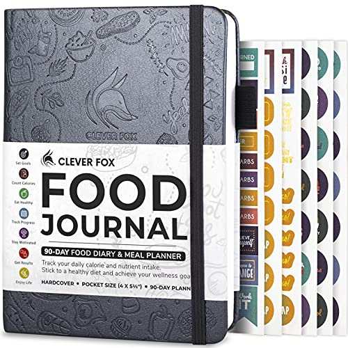 Clever Fox Food Journal fickstorlek – daglig matdagbok, måltidsspårare och planerare för handväska, kalori- och näringslogg, för att hålla fast vid en hälsosam kost och uppnå viktminskningsmål, 10 x