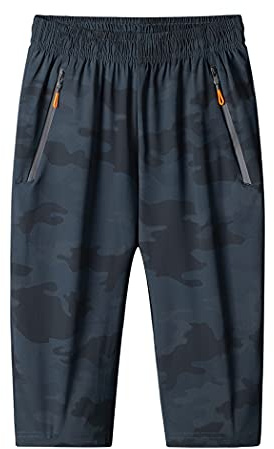 MakingDa - Pantaloncini da uomo 3/4 jogger, capri, casual, sport, estivi, larghi, con zip, per palestra, corsa, allenamento, pantaloni elasticizzati in vita, sotto il ginocchio, con tasca con zip, XXL