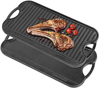 Commercial Chef CHFLRGG5 Cast Iron, Reversible Grill Griddle with Dual Handles for Stove, Oven and Outdoors, Black