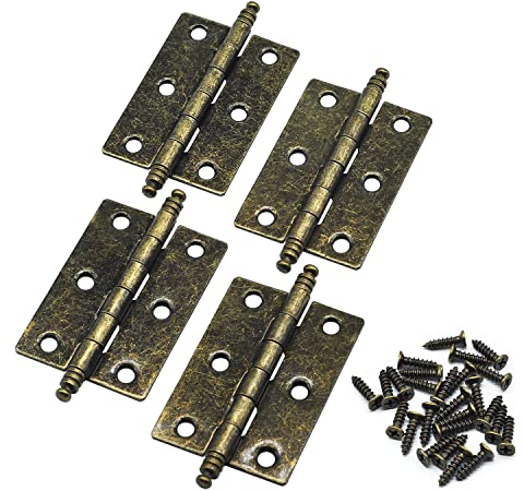 JJWNMLL 4 Bisagras de Puerta Antiguas de 63 mm x 43 mm - Plegables de Bronce Con Extremos de Bola para Muebles, Armario, Caja de Madera Retro, Caja de Joyería (4 Piezas)