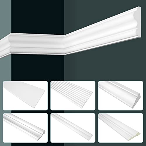 GRAND DECOR Stuckleisten Wand flach modern, PU Hartschaum weiß - 2m Wandleisten glatt Dekorleisten zum kleben Deckenstuck Deko (2 Meter CR801)