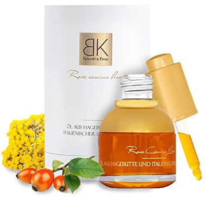 Huile de rose musquée bio pressée à froid 30 ml - huile visage anti-âge pour une peau éclatante - anti-rides Naturel à l'hélichryse italienne