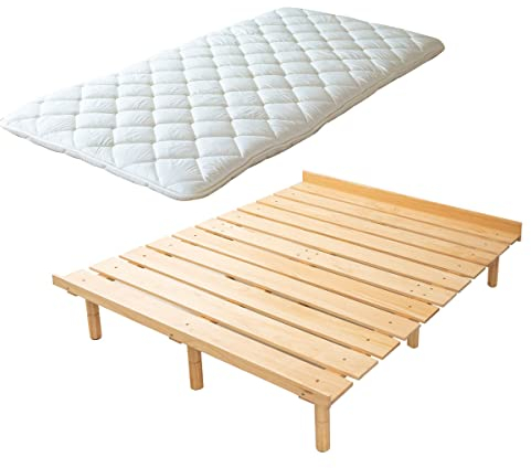 EMOOR Japanische Futon-Matratze CLASSE und Futonbett OSMOS Set 160 x 200 cm, Natur-Braun, 3 Höhen, verstellbar, einfach zu montieren, Japanisches Schlafbett Tatami-Matte Holzlatten-Bett Palettenbett