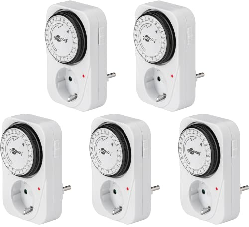 Goobay 64895 - Temporizador analógico para Interiores, con Temporizador, 15 Minutos Ajustable, LED de Control, Funcionamiento Continuo, 5 Unidades, Color Blanco